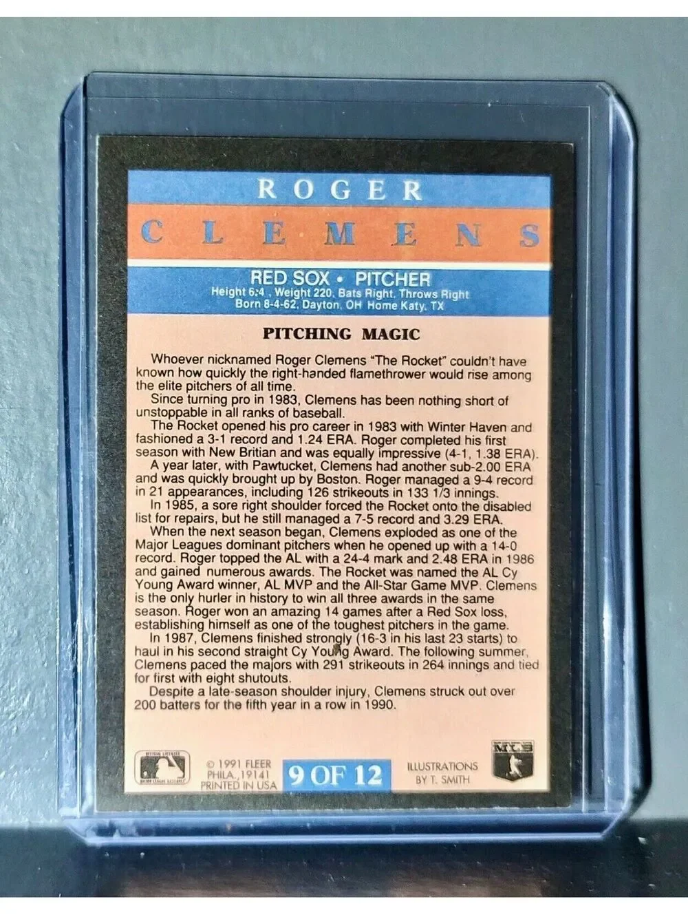 1991 Roger Clemens Fleer Baseball Card #9 Red Sox